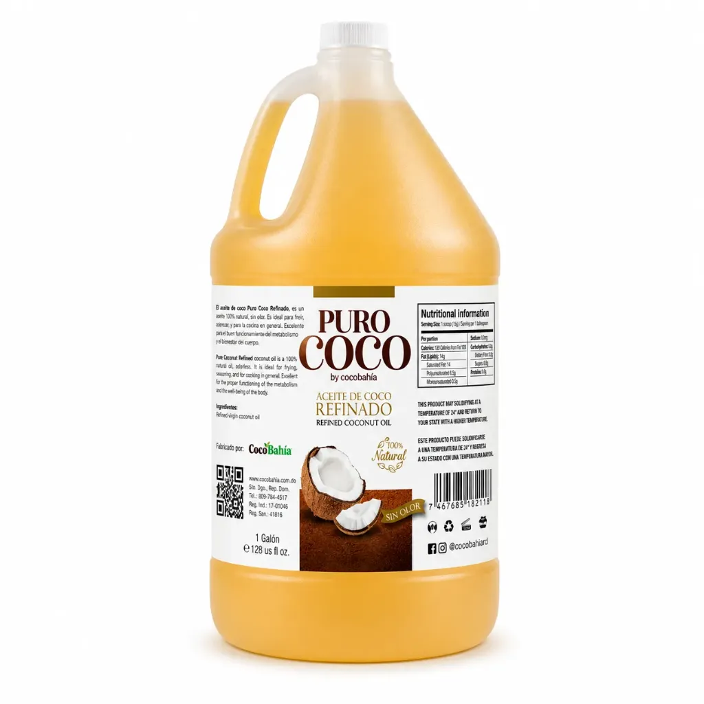 [CB-008] Aceite de Coco Refinado Puro Coco Galón 128 OZ / Galon