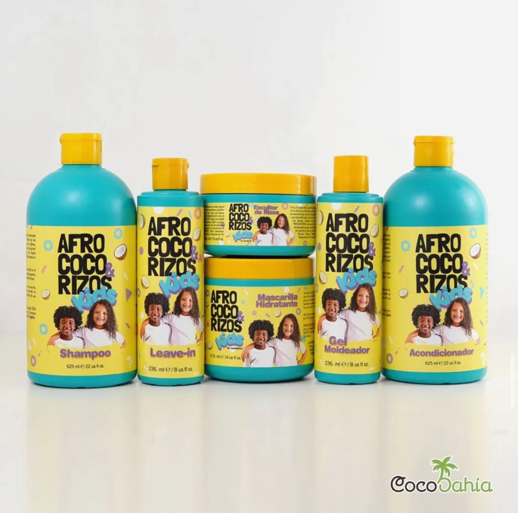 [CB-024] Línea Afro, Coco & Rizos KIDS 6 Pasos + Bolso (Shampoo, Acondicionador, Mascarilla, Leave-in, Escultor de Rizos, Gel Moldeador)